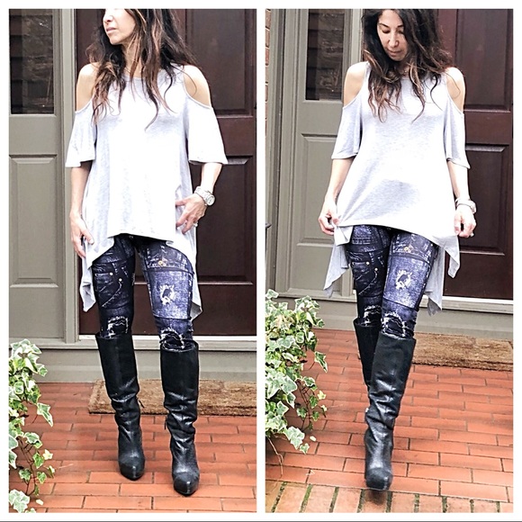 Heather grey asymmetrical cold shoulder tunic - Picture 7 of 8